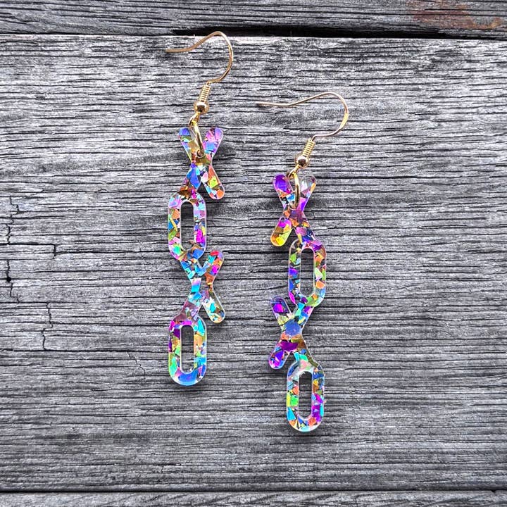 Valentine's Earrings - XOXO - Disco Glitter Acrylic Earrings for wholesale by Be Like Missy