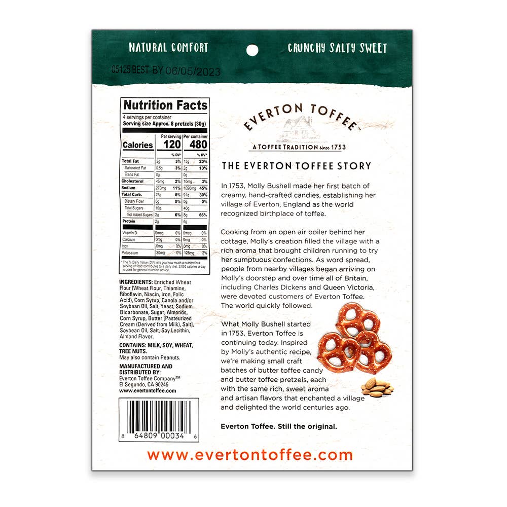 Everton Toffee - Wholesale Pretzels - Butter Toffee Pretzels – Roasted Almond 4oz bag4