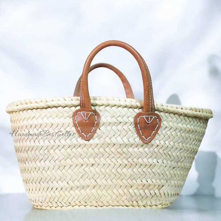 Leather Handle Tote, Small Crossbody Purse, French Basket for wholesale by HandmadeBestSeller