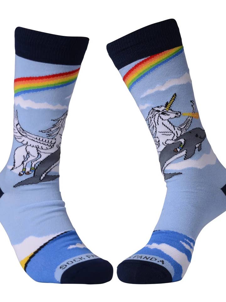 Sock Panda - Wholesale Socks - Unisex - Land of Dreams Socks - Fire Breathing Unicorn on a Dolphin!