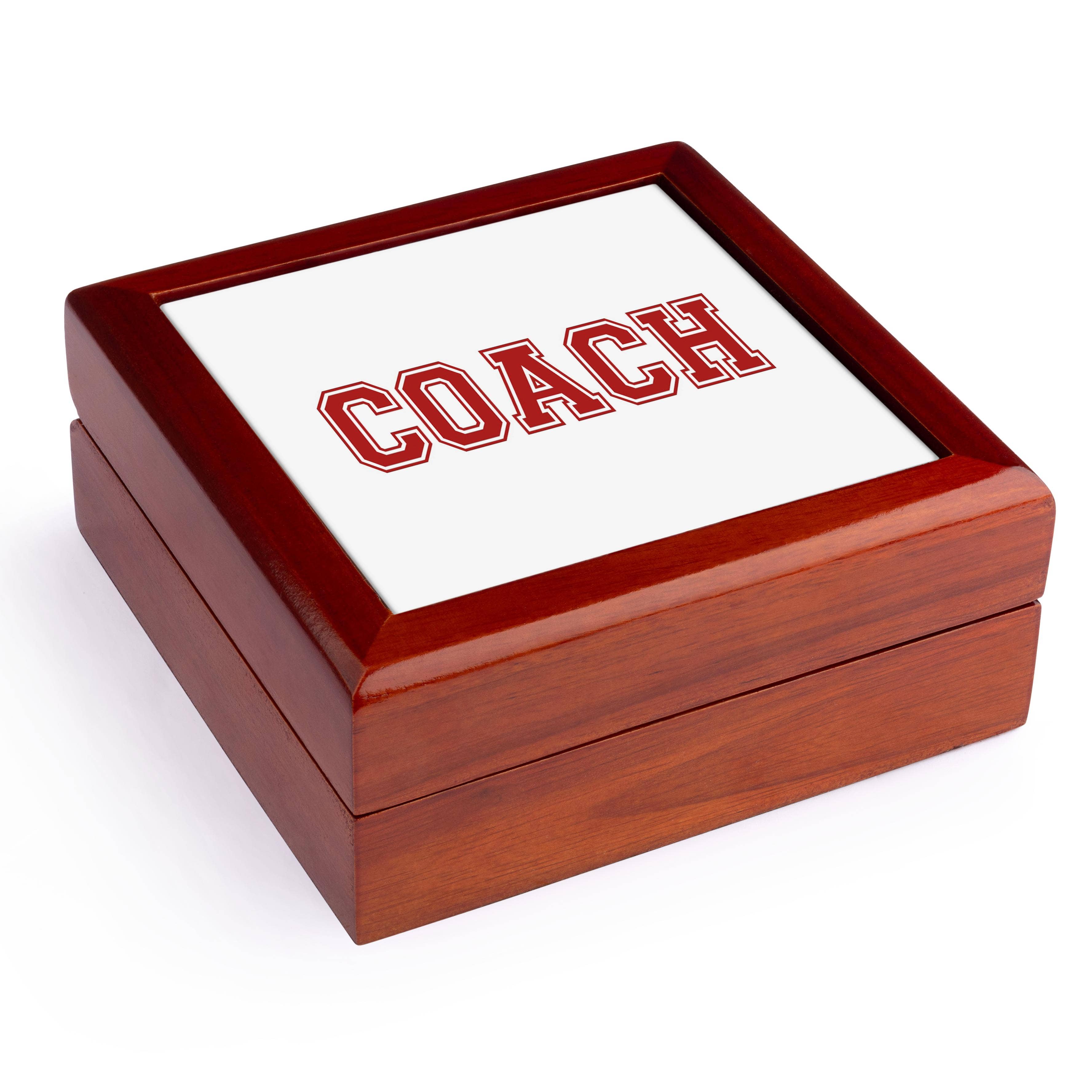 3dRose - Wholesale Jewelry Box/Organizer - 3dRose, Coach in red text - college font - PE class - Phys Ed Physical Education sports teacher in school , Jewelry Box0