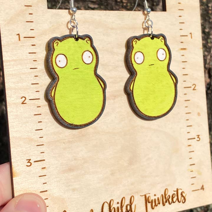 Kuchi Kopi Bobs Burgers Hand Painted Wood Dangle Earrings for wholesale by Moon Child Trinkets