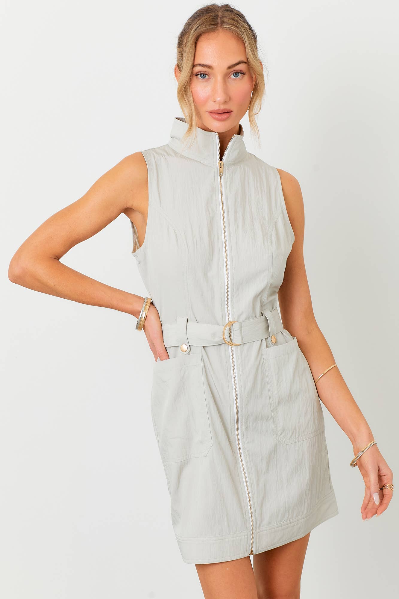 BABY PINK - Vendita all'ingrosso Vestito - Donna - Abito Mini Senza Maniche con Cintura Utilitaria11