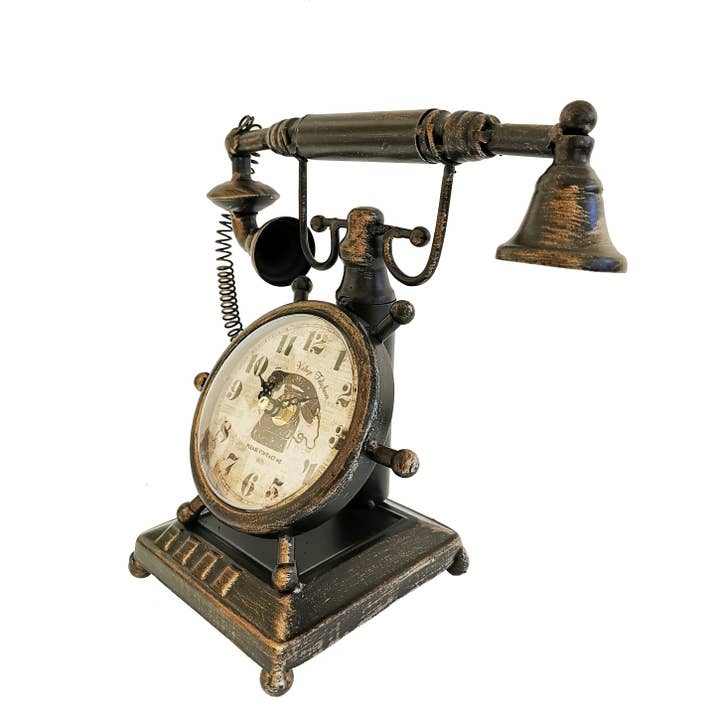 Peterson Houseware & Artwares US - Wholesale Desk Clock - Bronze Vintage Telephone Table Clock