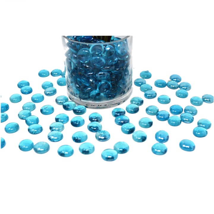 Tsyware - Wholesale Spiritual Stone/Crystal - 1Lb (1 Bag) Flat Glass Marble Ocean Blue Color Glass Pebble