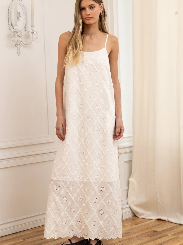 Embroidered Eyelet Cami Maxi Dress - RD1354 for wholesale by RAISONNEL