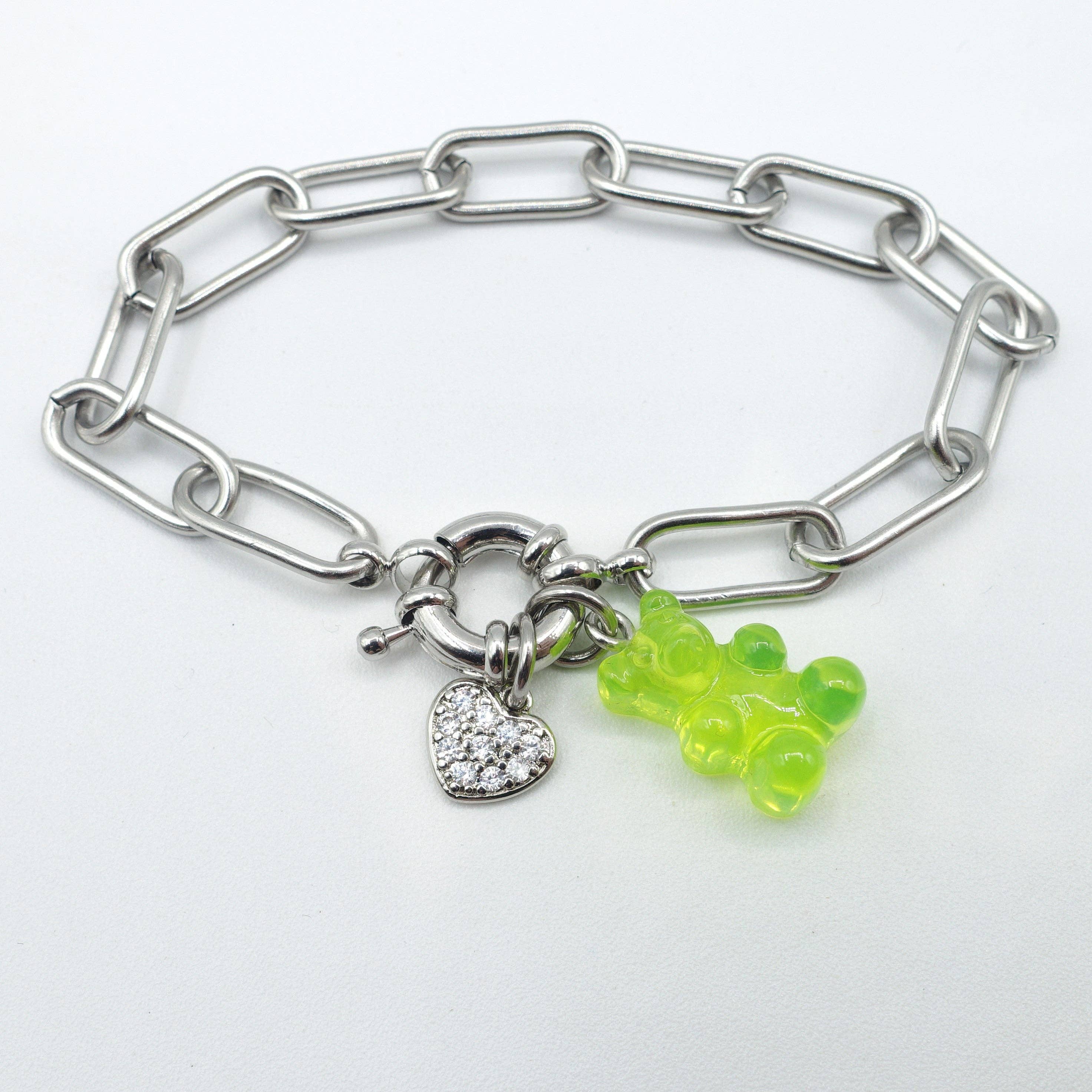 Daemon srls – Pulseira com pendente por atacado – WINONA - Pulseira de aço inox com corrente de clipe de papel em formato de ursinho de goma1