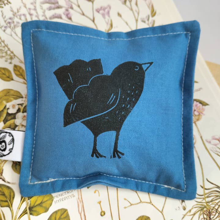 Hand-Printed Cotton Lavender Bag - Blackbird for wholesale by Tina Williams
