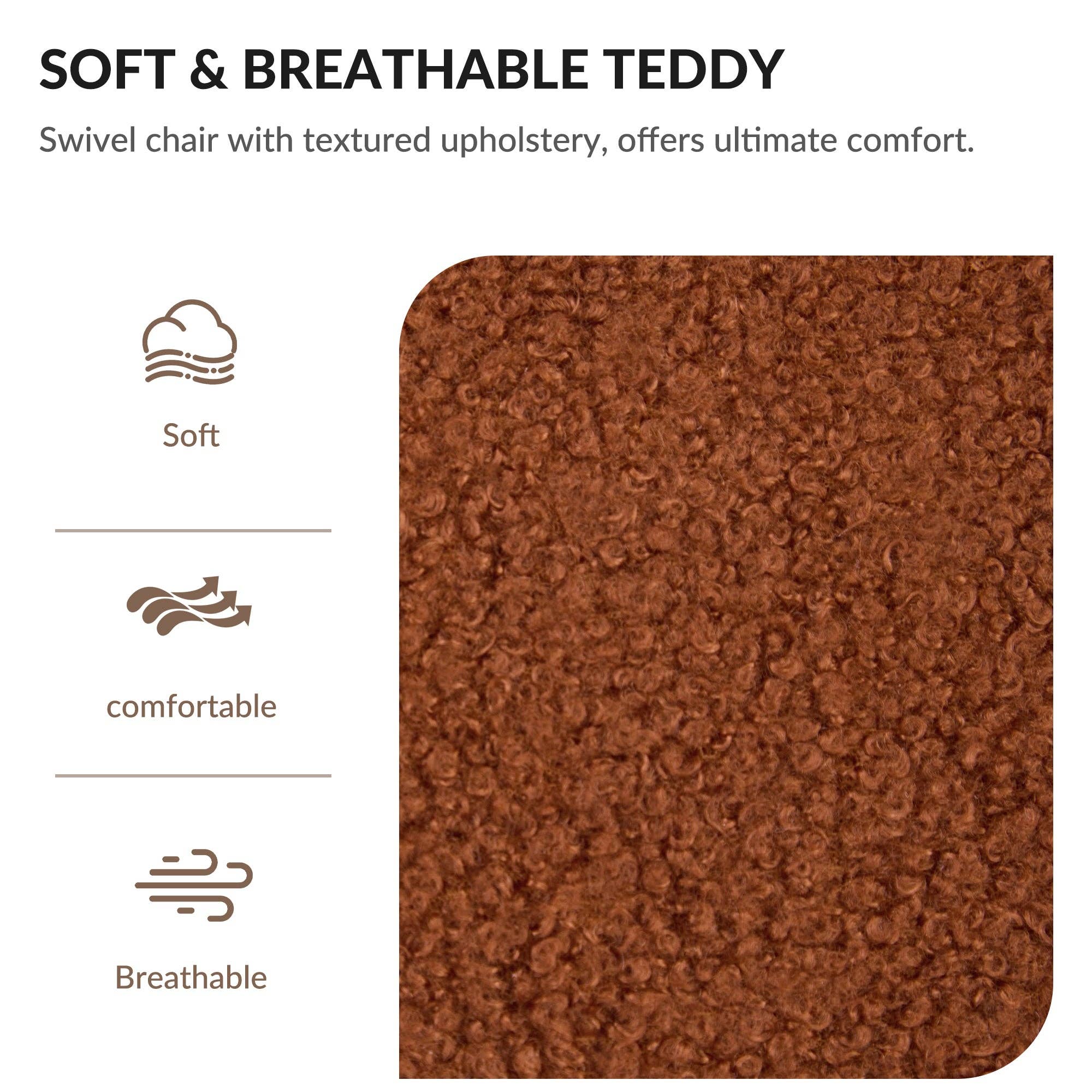 Orange County Decor - Wholesale Chair - Swivel Accent Barrel Chair, Modern Round Armchairs With Upholstered, Comfy Swivel Accent Chair For Living Room Brown Teddy3