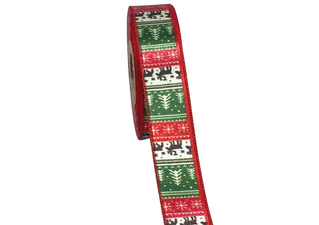 Grandbazaar24 - Wholesale Ribbon - Gift Wrapping - Festive Nordic/Fair Isle Printed Satin Ribbon – Reindeer & 1