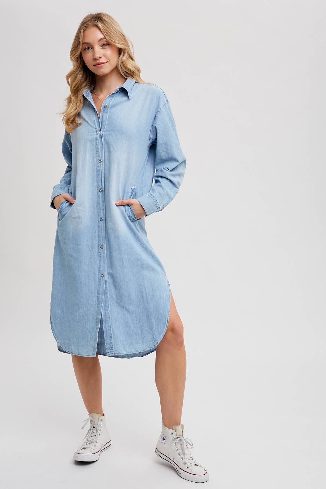 Bluivy – wholesale Dress – Women's – DENIM LONGLINE SHIRT MIDI DRESS7