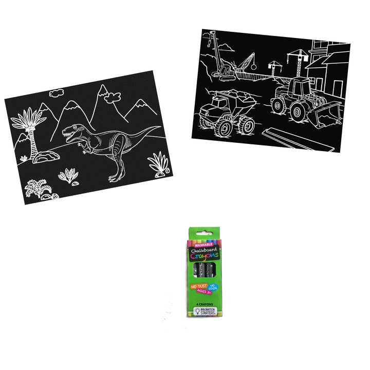 Baby Republic - Vendita all'ingrosso Tappetino da colorare - Bambini e neonati - Set da colorare per tovagliette con lavagna, motivo: dinosauro e costruzioni