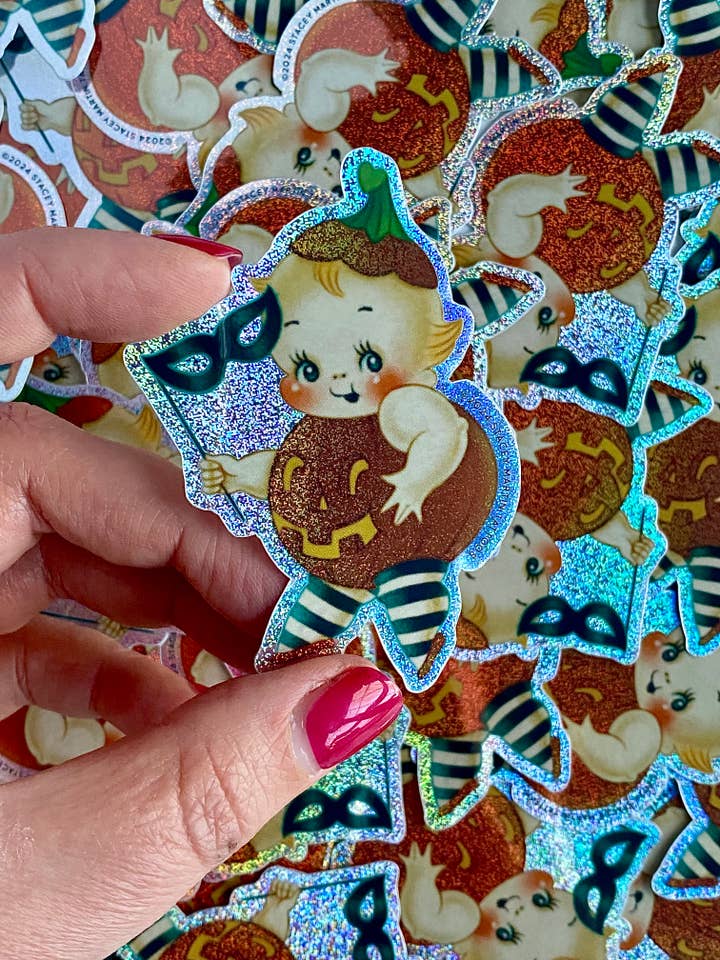Little Jackie B. the Pumpkin Kewpie Sticker by Stacey Martin for wholesale by Stacey Martin Tattoos