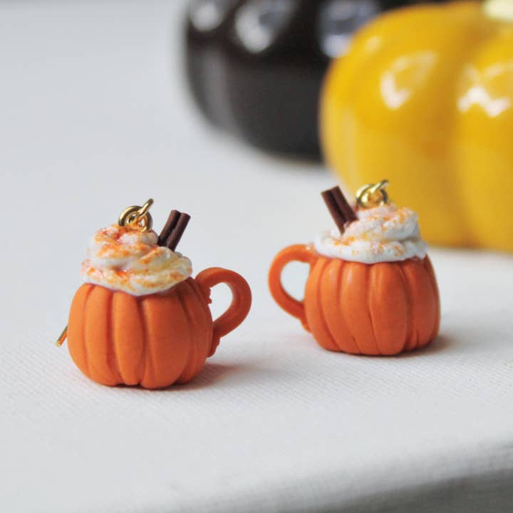 Studio Niani - Wholesale Stud/Post Earrings - Pumpkin Spice Latte Earrings, Handmade, Orange, Halloween1