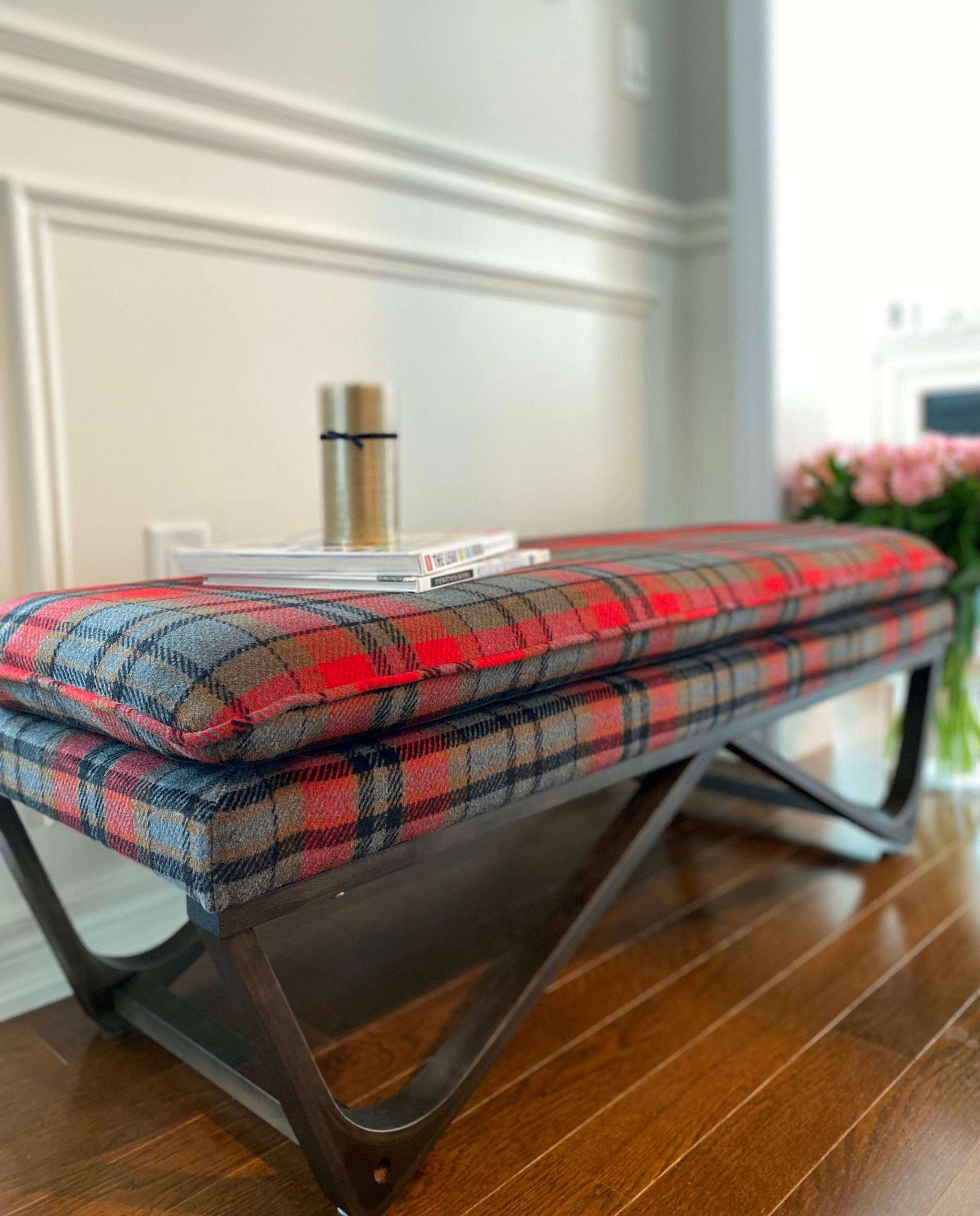 Seat4uhome – Banco por atacado – Banco Highland xadrez estofado Hendraheim 48" Hendraheim1