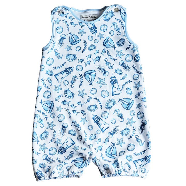 Blauer maritiver Strampler für Jungen für den Großhandel von Marco and Lizzy