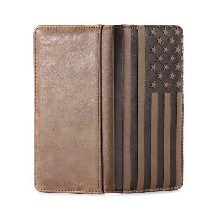Brown MW-615 Patriotic Collection Men's Bifold Long PU Leather Wallet for wholesale on Faire