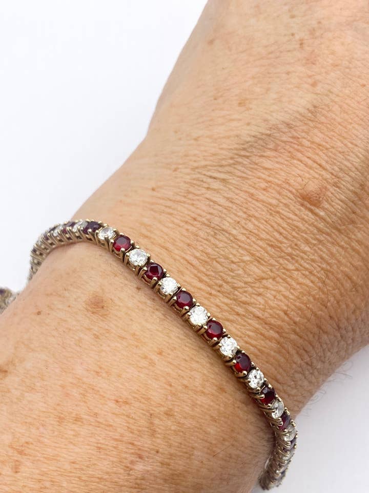 Vintage Bohemian Red Garnet White Sapphire Bracelet 925 for wholesale by Nemesis Jewelry NYC