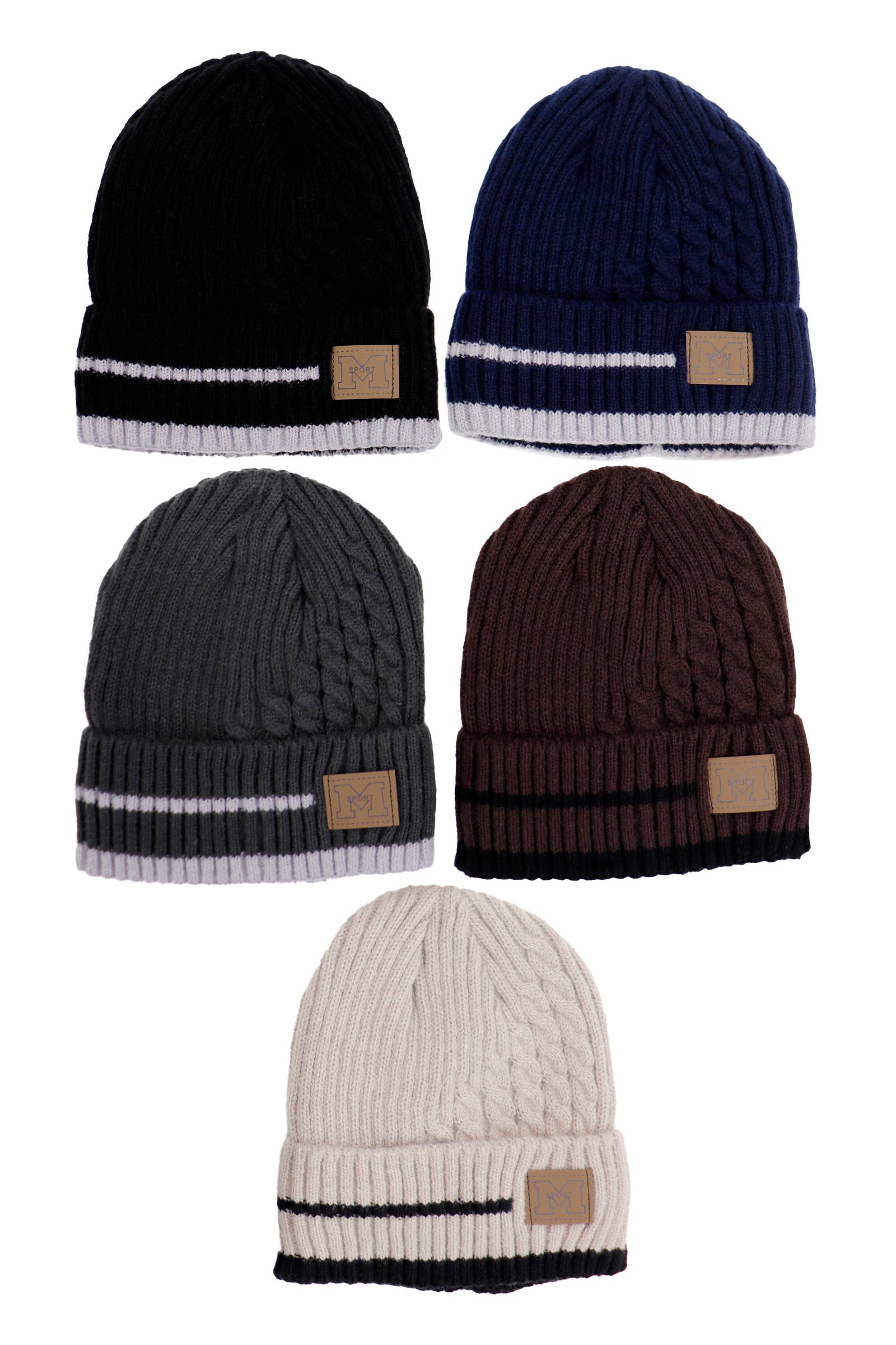 SORTIDAS Gorro de Malha Canelada com Risca Diagonal e Forro de Fleece para venda a revendedores na Faire1