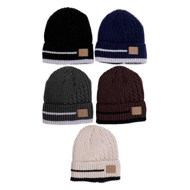 SORTIDAS Gorro de Malha Canelada com Risca Diagonal e Forro de Fleece para venda a revendedores na Faire1