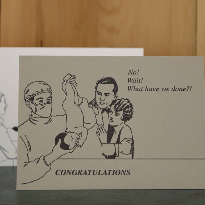 No! Wait! Baby Card for wholesale by Oddball Press LLC