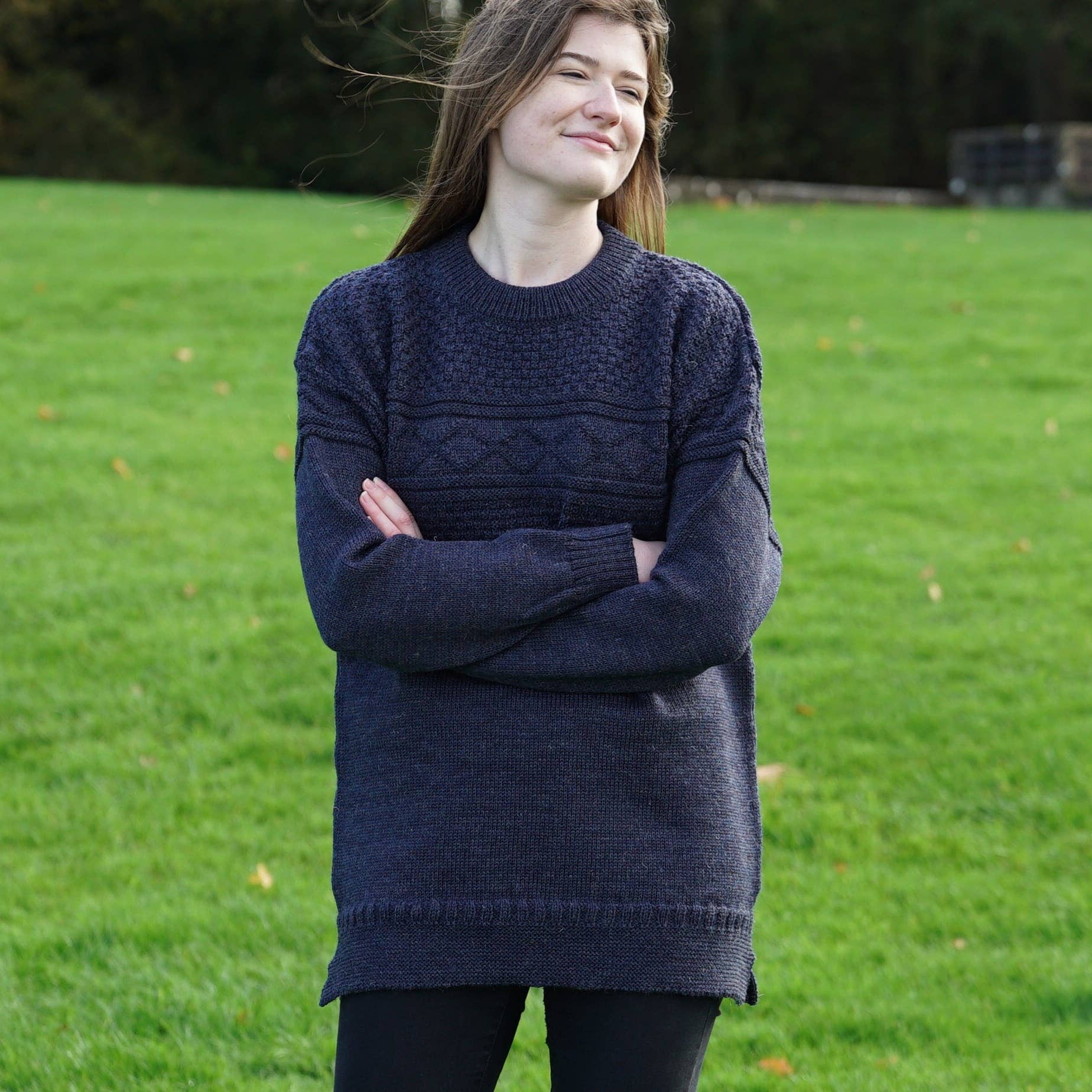 Mars Knitwear - Venta al por mayor Jersey de punto - Unisex - Jersey Guernsey de lana británica - Denim Marl2