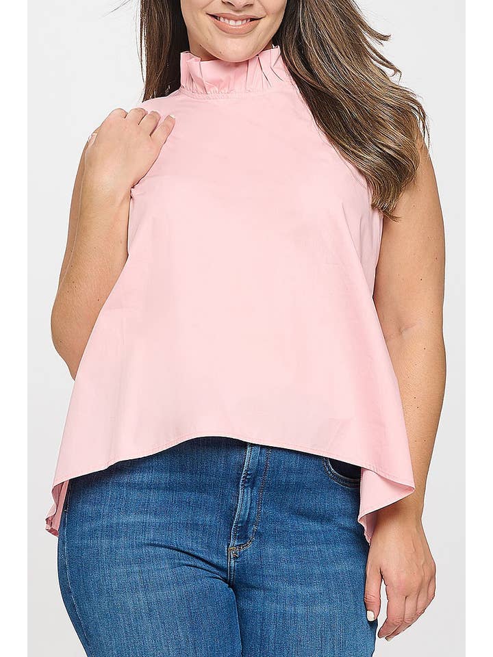 ROUSSEAU - Wholesale Blouse - Women's - PLUS SIZE SLEEVELESS RUFFLE NECK SOLID TOP3