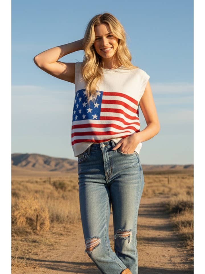 Sewn and Seen – Großhandel Pullunder – Damen – AMERIKANISCHE FLAGGE PULLOVERWESTE ZUM 4. JULI11