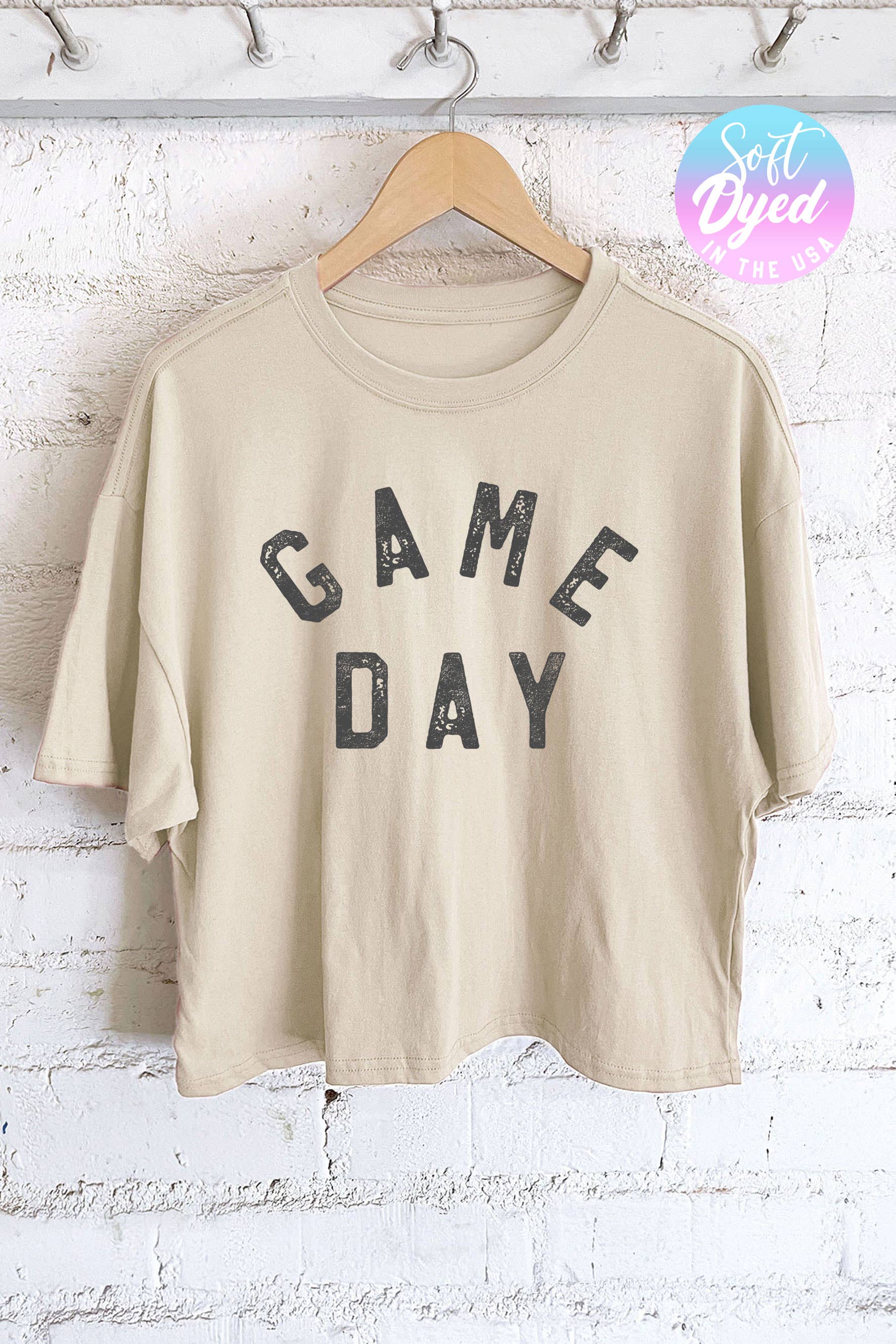 Rustee Clothing - Vente T-shirt sérigraphié – femme - HAUT COURT LONG AVEC MOTIF GAME DAY3