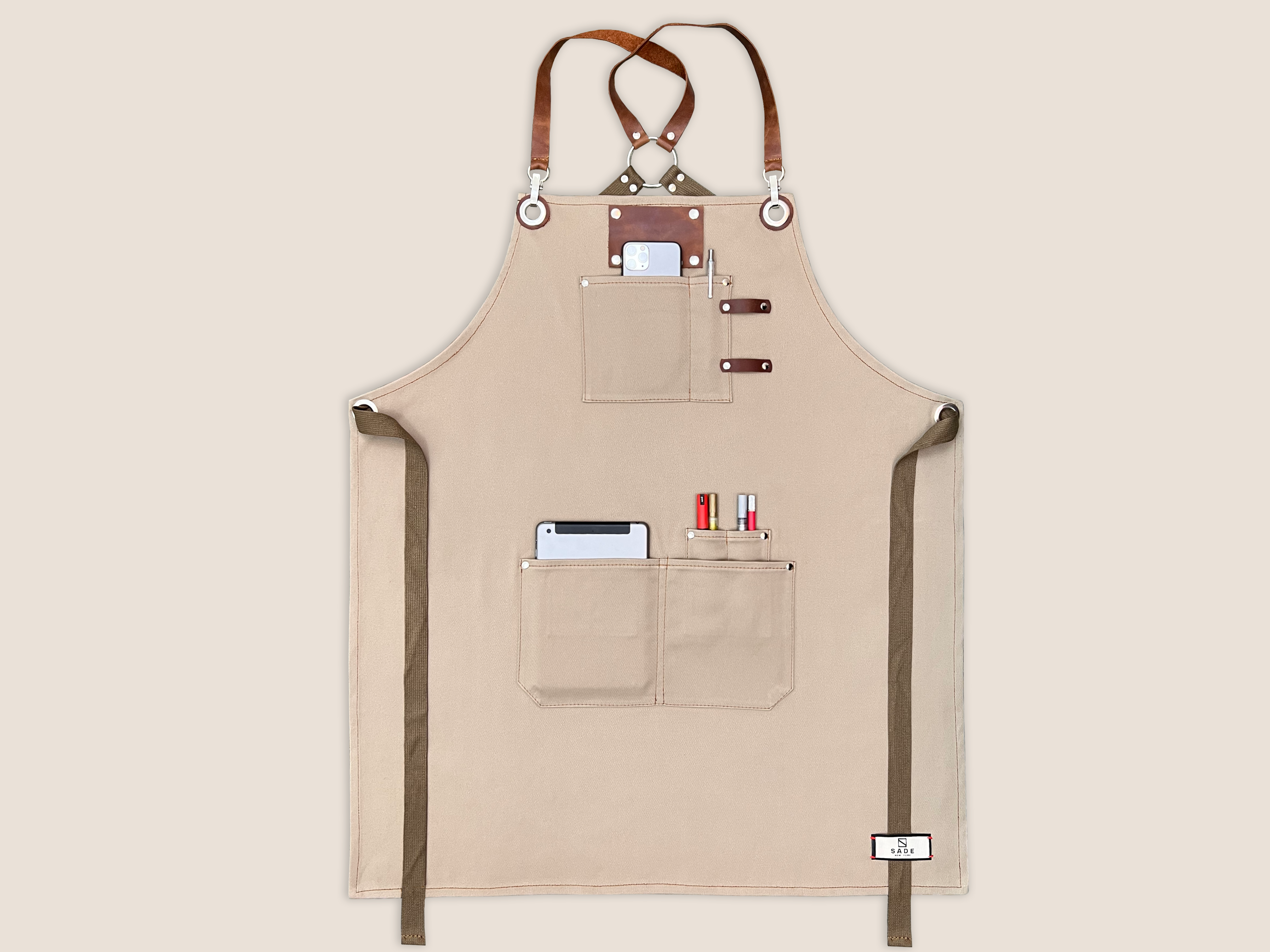 Graine de coton Tablier à bretelles croisées en toile de coton de haute qualité en vente sur Faire2