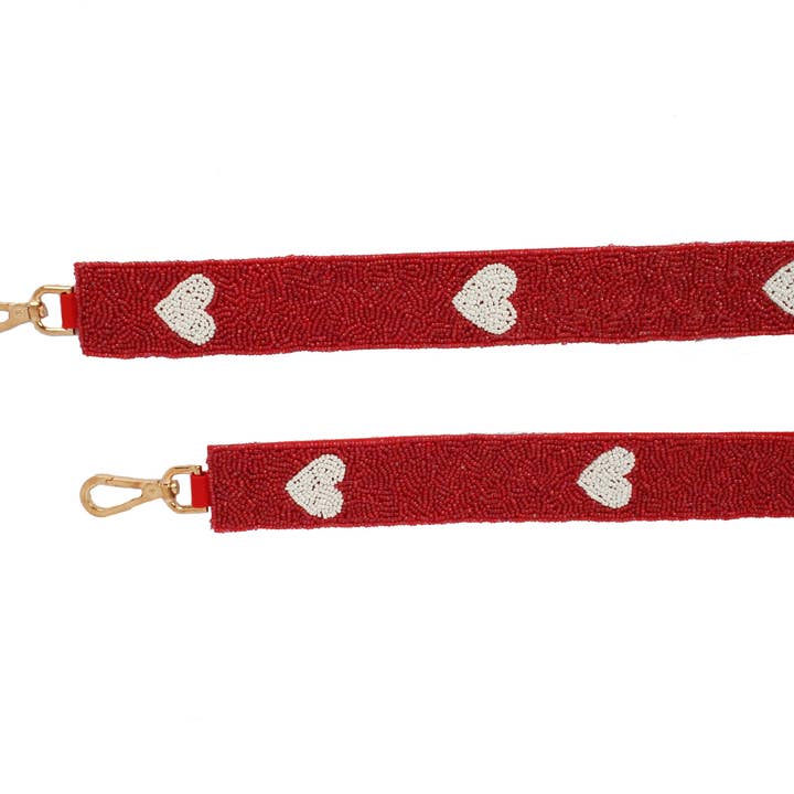 Ladies Fully Beaded Red HEART Theme Handbag Strap for wholesale by Nima Accessories Inc