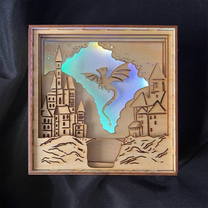 Squirrel Tacos Papercuts - Wholesale Bookend - Lightbox - Dragon and Medieval Castle multicolor night light3