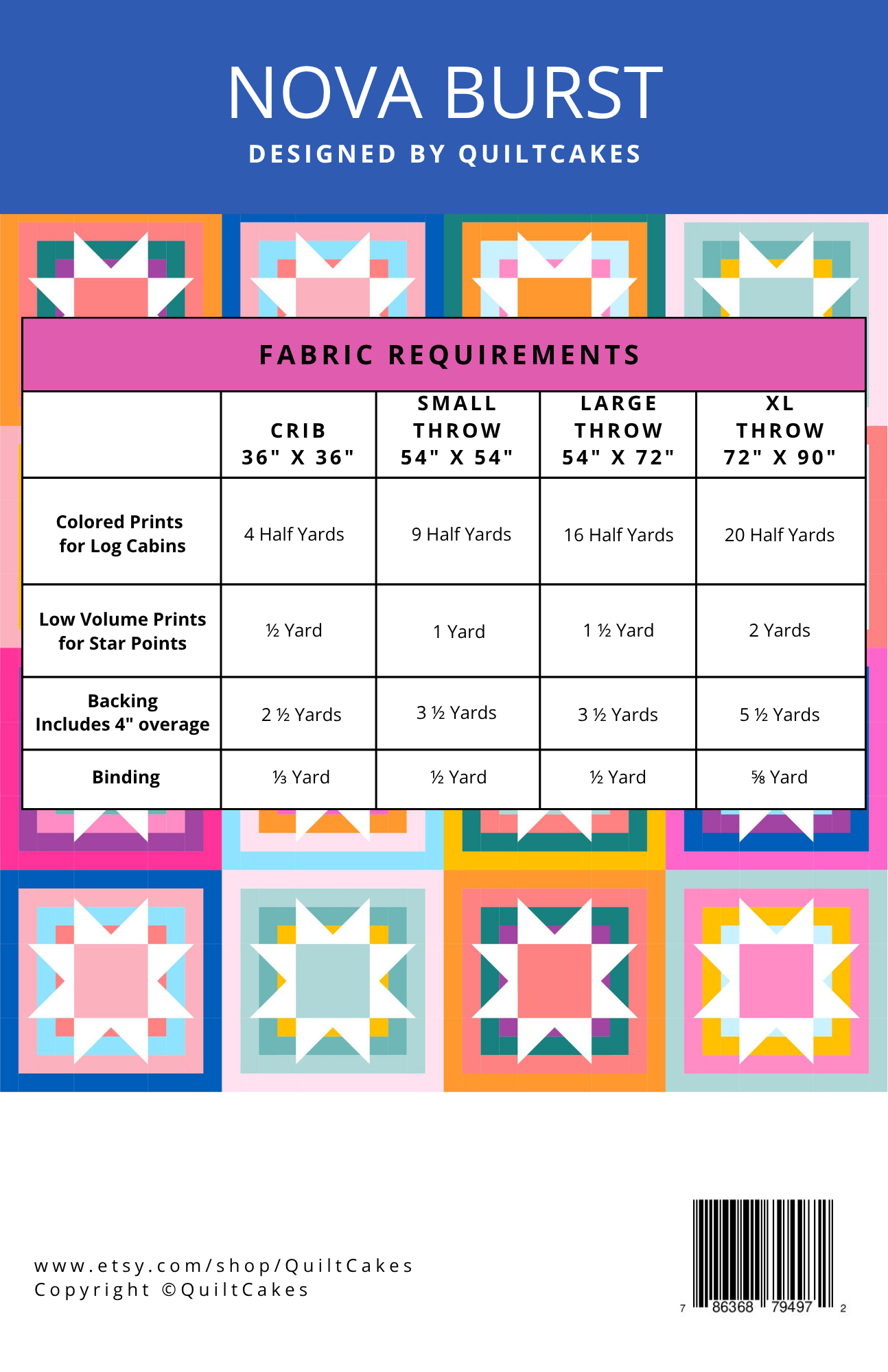 QuiltCakes - Wholesale Craft Sewing Kit - Nova Burst Quilt Pattern Printed 1