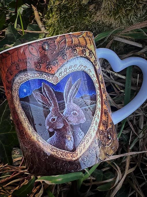 Hjertehåndteret Valentine Hare 11oz Kaffekrus for engroshandel hos Hannah Willow Art