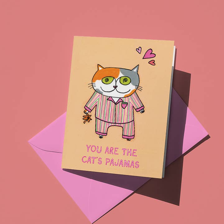 'You Are the Cat's Pajamas' Card for wholesale by Nicky Serrano Art