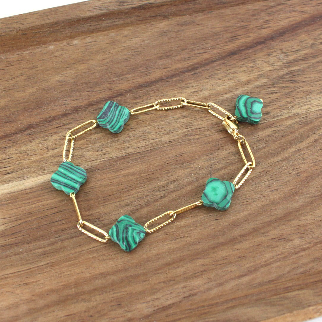 Pretty Persuasions - Vendita all'ingrosso Bracciali a catena e a maglie - B24045 Bracciale in acciaio inossidabile con 5 Clover Stone4