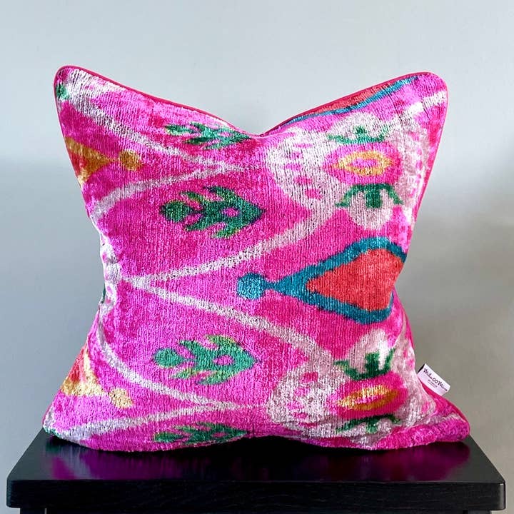 Velvet Ikat Cushion Adventure Awaits | Velvet Ikat Pillow for wholesale by Mila∞Miro by Emelie