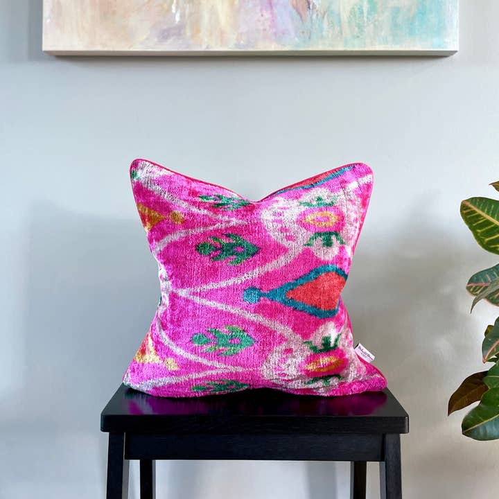 Velvet Ikat Cushion Adventure Awaits | Velvet Ikat Pillow for wholesale by Mila∞Miro by Emelie