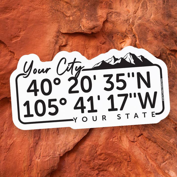 Your Coordinates Souvenir Sticker with your Custom Location for wholesale by Skylark Printing