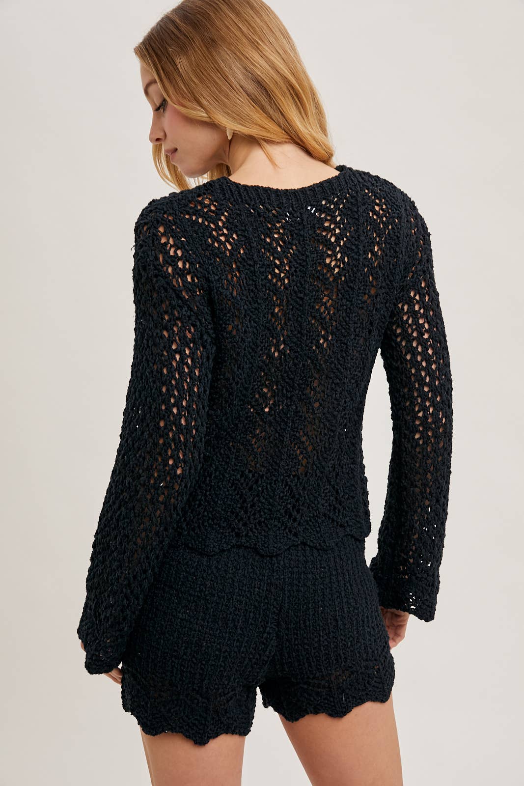 Bluivy - Wholesale Lounge Set - Women's - OPEN KNIT SWEATER PULLOVER & SHORTS SET4