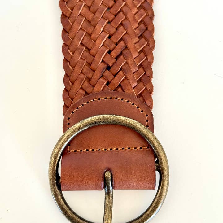 Ginger Blue - Wholesale Belt - Women's - Classic Wide Braided Leather Belt in Cognac5