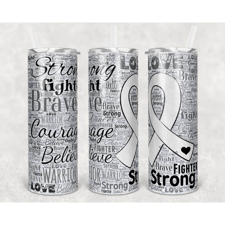 Cancer Ribbon White - 20oz Tumbler for wholesale by Crafted in the Loo, LLC