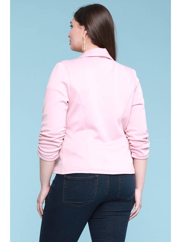 Haute Fox Plus Size & Contemporary - Wholesale Blazer - Women's - Plus Size Blazer Jacket With Ruched Sleeves - WG17604-2J15