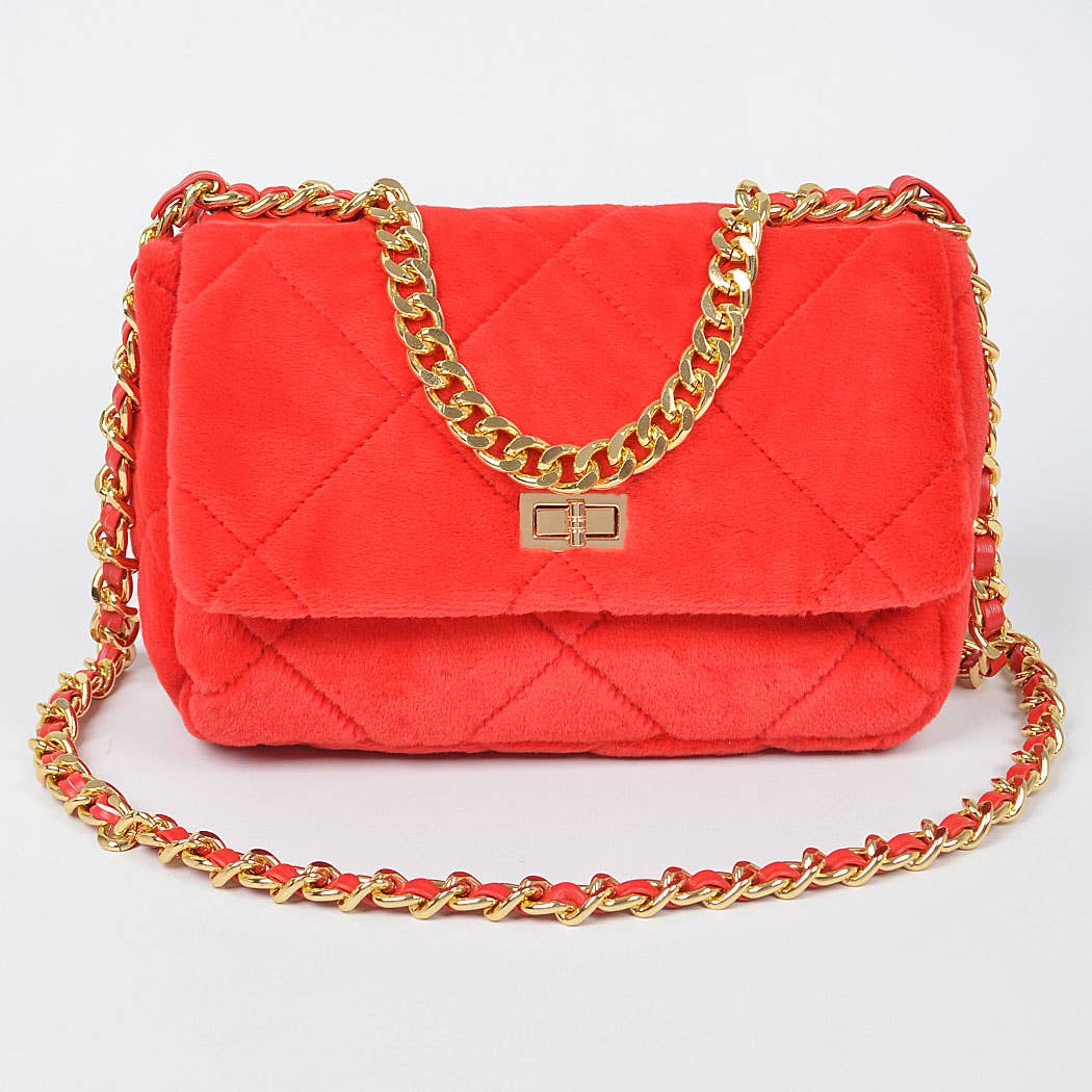 3AM BY H&D ACCESSORIES - Wholesale Crossbody Bag - Women's - Quilted Fur Chain Flap Clutch0