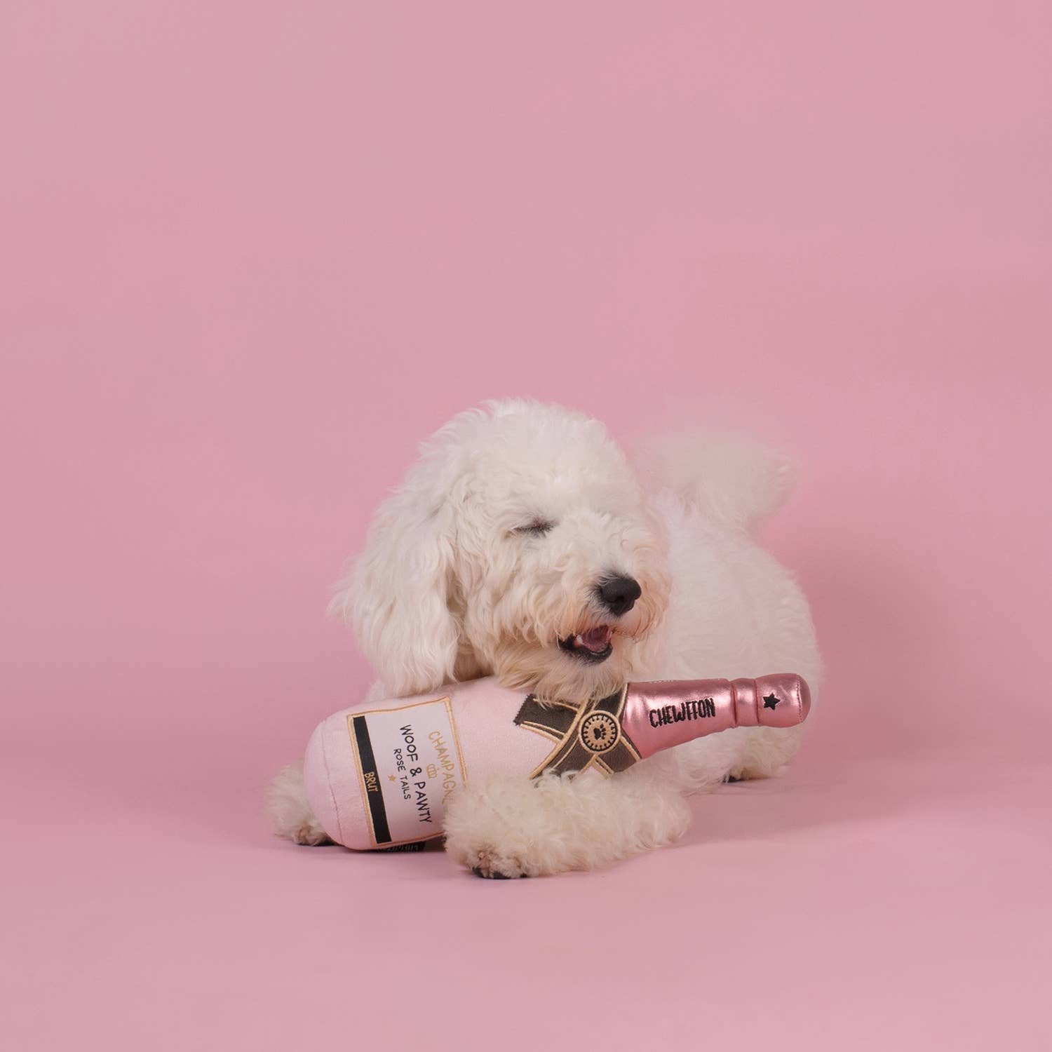 CHEWFFON - Vente Jouet couineur – chien - Jouet pour chien en peluche avec couinement en forme de bouteille de champagne rose CHEWFFON3