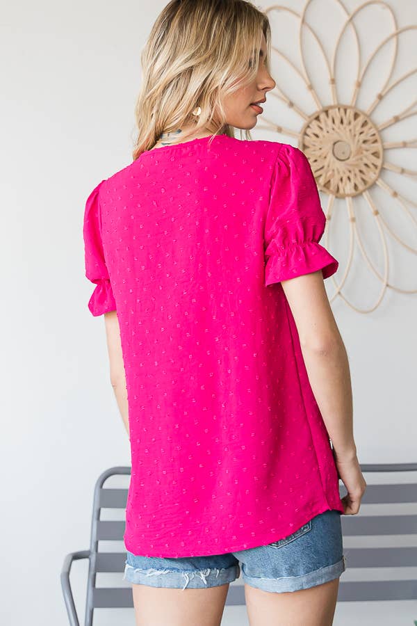 7th Ray - Vendita all'ingrosso Camicetta - Donna - Blusa a maniche corte con volant e scollo a V con pois svizzeri T468310