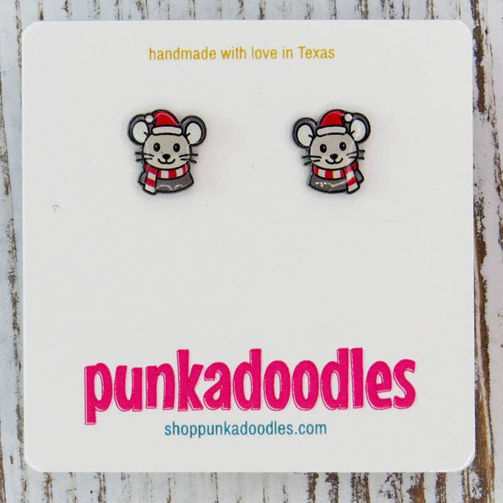 Christmas Mouse Earrings for wholesale by Punkadoodles.co
