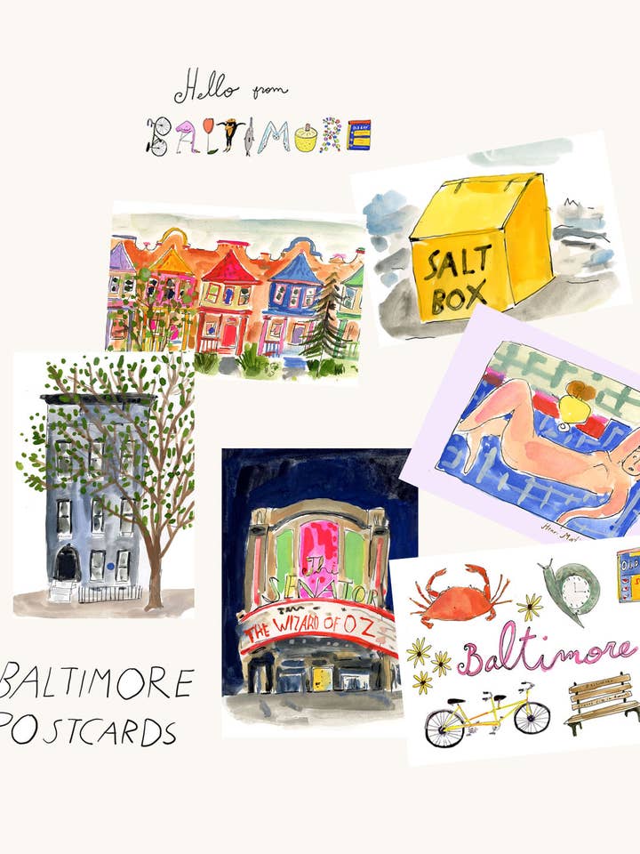 Baltimore postcard pack for wholesale by ELIZABETH GRAEBER art + illustration
