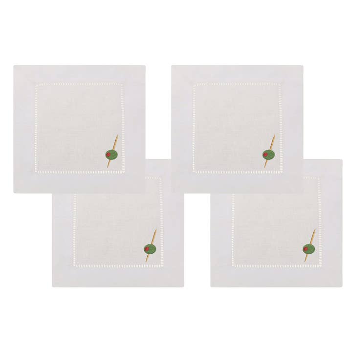 Guardanapos de Cocktail Bordados com Azeitonas - Conjunto de 4 por atacado de Tiny Hours