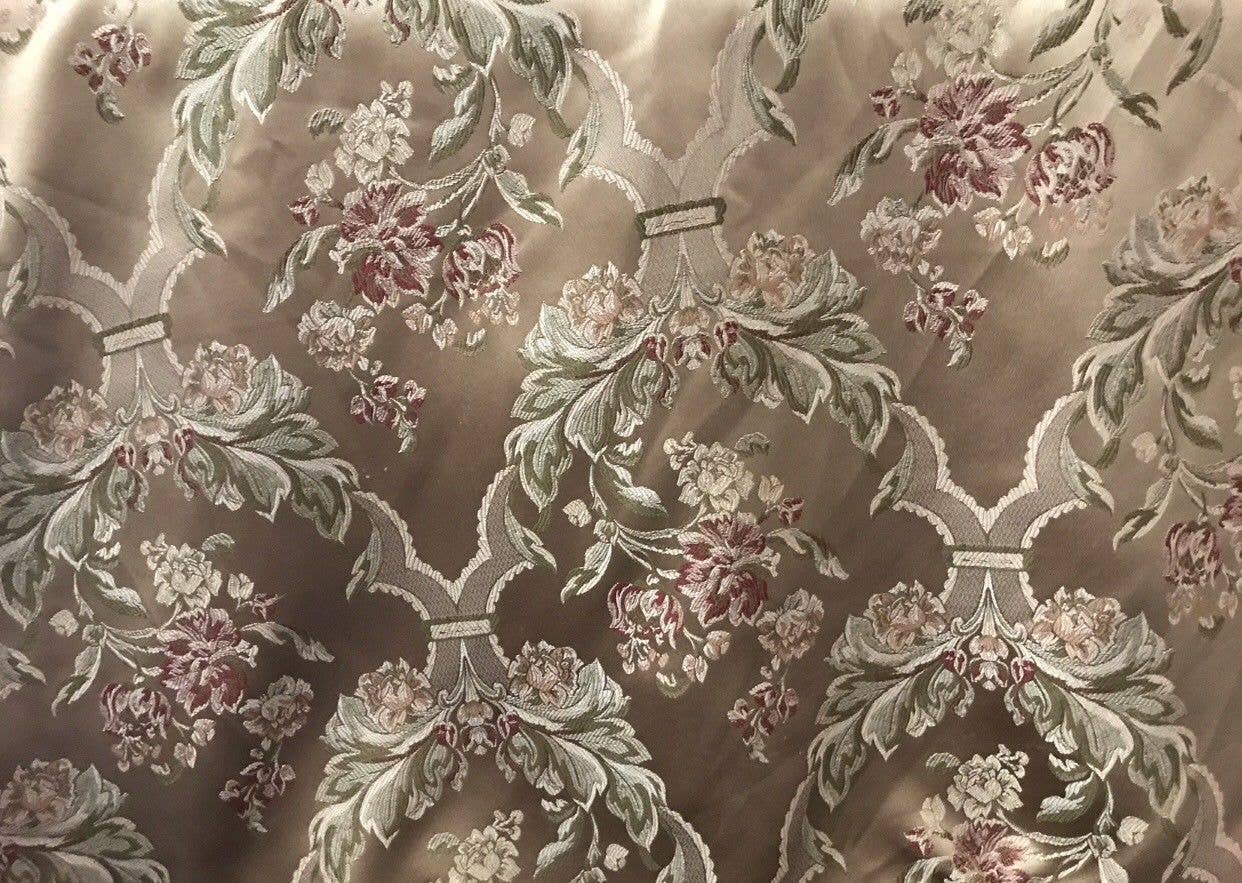 Fancy Styles Fabric - Wholesale Fabric - SWATCH Princess Holly Designer Brocade Jacquard Satin Fabric- Antique Floral Rose Gold2